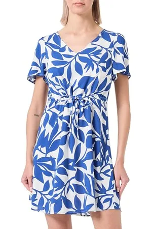 VERO MODA Vmeasy Joy SS Short Dress Wvn Ga Abito Estivo, Bianco Neve/AOP: Alisa Mazarine Blue, M Donna