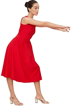 Trendyol Regular Fit Woven Dress Women Midi A-Line Abito in Tessuto dalla vestibilità Regolare, , 70 Donna