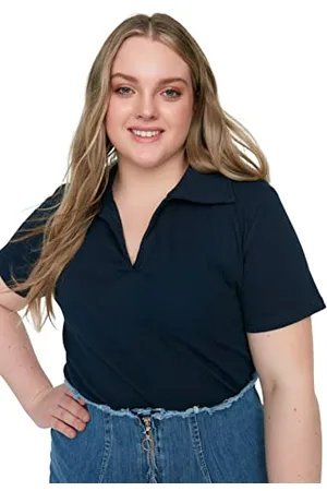 Trendyol Donne Regular Fit Basic Polo Collo Knit Plus Size Camicetta, , XX-Large di più Donna