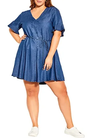 City Chic Plus Size Abito Balza Vestito, Denim Scuro, 46 più Donna