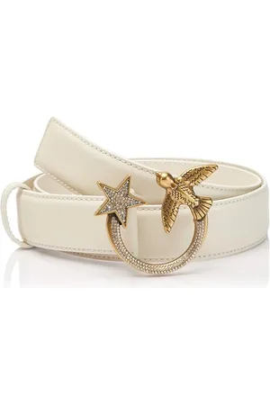 Pinko Love Berry H3 Belt Vitello Set, Cintura Donna, Z14u_bianco Seta-shiny Gold, M