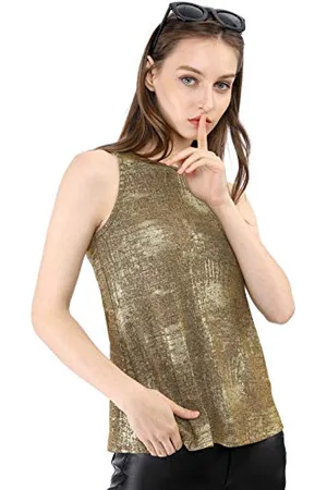 Allegra K Canotta da Donna Lucida Senza Maniche Club Shimmer Metallic Tank Top, , 40
