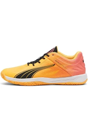 PUMA Accelerate Turbo, Indoor Court Shoe Unisex - Adulto, Sun Stream Sunset Glow Black, 40.5 EU