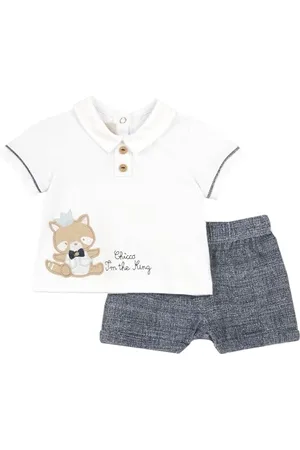 chicco Completo Neonato con T-shirt e Pantaloncini Eleganti, con Apertura sulla Schiena con Bottoncini, con Grafiche Moderne e alla Moda, in Cotone, Lavabile in Lavatrice, 0-24 Mesi, Designed in Italy