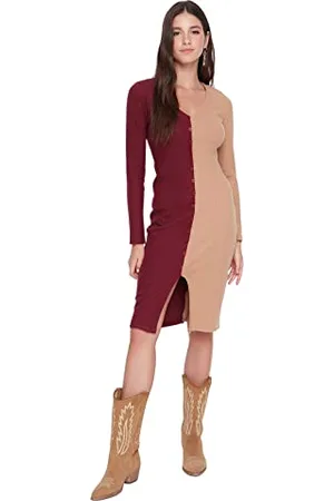 Trendyol Abito in Maglia con Scollo a V Standard Aderente Donna Vestito