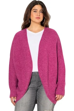 Ulla Popken Strickjacke, Egg-Shape, Wollanteil, Offene Form Maglione Cardigan, , 68-70 Donna