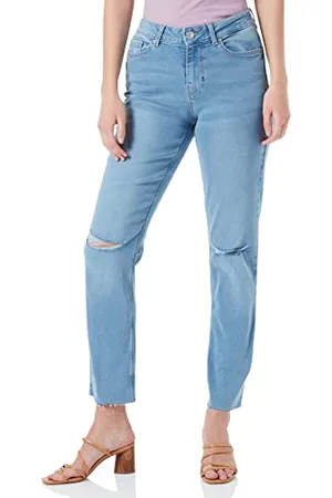 Pieces® Pcluna Dritto MW Ank Dst Mb391 Noos BC Jeans, Blu Denim Medio, 33W x 32L Donna
