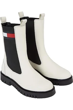 Tommy Hilfiger Stivali Mezza Gamba Donna Long Chelsea in Pelle, Avorio (Rich Cream), 36 EU