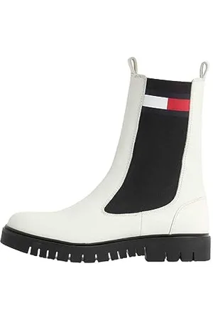 Tommy Hilfiger Stivali Mezza Gamba Donna Long Chelsea in Pelle, Avorio (Rich Cream), 38 EU