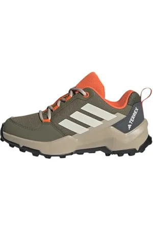 adidas Terrex AX4R Hiking Shoes, Scarpe da Trekking, Olive Strata/Wonder White/Orange, 31.5 EU