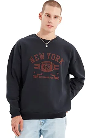 Trendyol Girocollo con Slogan Regular Felpa Maglia di Tuta, , M Uomo