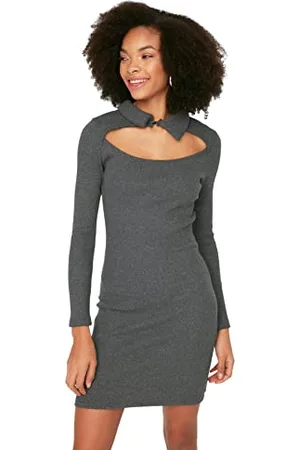 Trendyol Abito da Donna in Maglia con Scollo a Polo Aderente Vestito, , XS