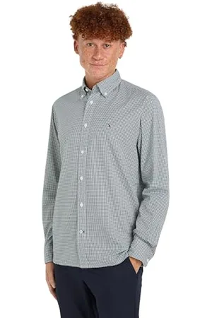 Tommy Hilfiger Camicia Uomo Natural Soft Maniche Lunghe, Multicolore (Ornamental Green/Optic White), S