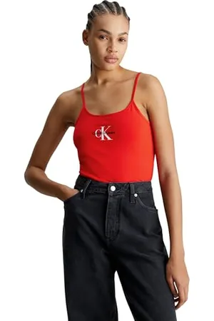 Calvin Klein Jeans Canotta Donna Strappy Tank Top Slim Fit, (Fiery Red), XXS