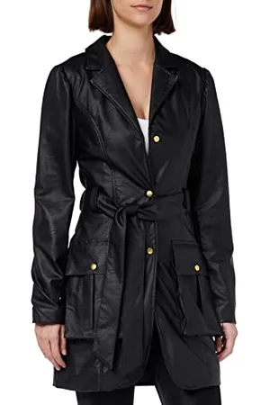 KENDALL + KYLIE KENDALL & KYLIE K&K W VGN Leather Tie Blazer KKW3711004, Black, S, S Women