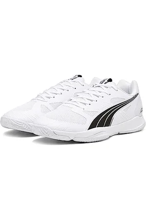 PUMA Attacourt, Indoor Court Shoe Unisex-Adulto, White Black Concrete Gray, 39 EU