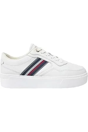 Tommy Hilfiger Donna Sneakers Flatform Stripes Platform in Pelle, Bianco (Ecru), 39