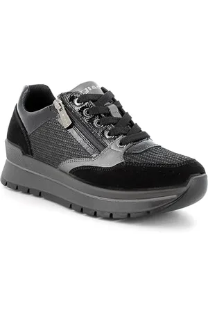 IGI&CO Donna Anika, Scarpe con Lacci, Nero-Nero Laminato, 37 EU