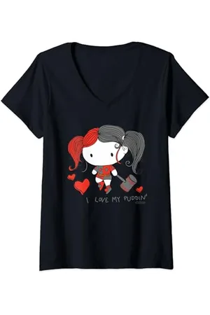 DC Comics Originals Justice League Harley Quinn I love My Puddin Maglietta con Collo a V
