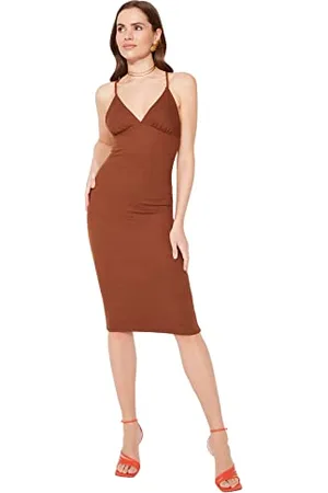 Trendyol Vestito da Donna Glam Midi Bodycon Regular Fit Woven Dress, , 34
