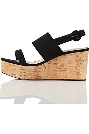 FIND FIND Cork Two Part Sling Back Wedge - Scarpe col tacco punta aperta Donna, (Black), 38 EU