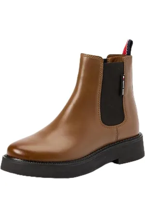 Tommy Hilfiger Donna Stivaletti Chelsea Flat Boot in Pelle, Marrone (Light Sepia Brown), 41