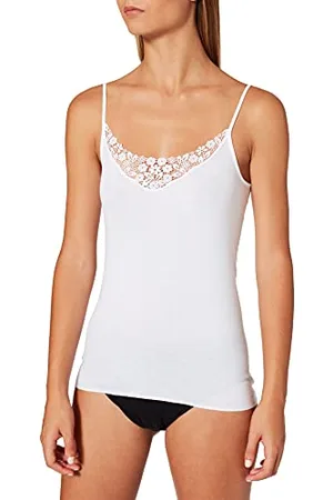Calida Canotta Calispallina stretta in 100% cotone finissimo, con pizzo di pregio, 2/XS, BIANCO