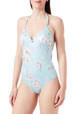 Emporio Armani One-Piece Padded Floral Print Swimsuit, Costume Da Bagno Donna, (Hibiscus Print-Mint), S