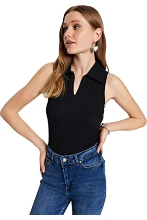 Trendyol Camicetta in Maglia Basic Aderente con Collo a Polo Camicia, , S Donna