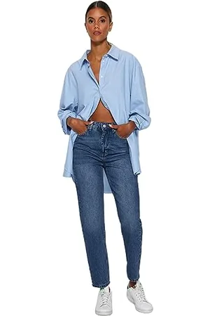 Trendyol Dark Blue High Waist Mom Jeans Twoaw24je00076, , 40 Donna