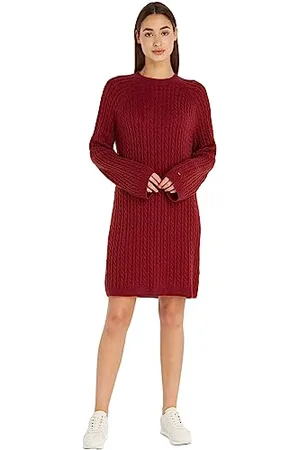 Tommy Hilfiger Abito Donna Soft Wool C-Neck Maniche Lunghe, (Rouge), XS