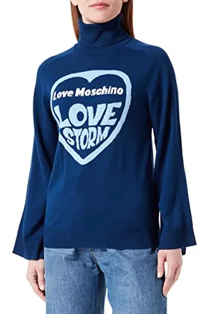 Moschino Maniche Raglan Lunghe con Motivo Love Storm Heart Jacquard Intarsia Maglione, , 50 Donna
