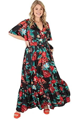Lovedrobe Maxi Abito da Donna con Scollo a V e Maniche Corte con Volant Tropicali con Tasche per L