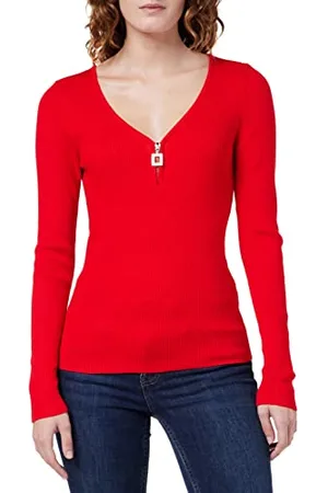 Morgan Maglione Fine Unito A Manica Lunga e Scollo a V 212-mbanzi Pullover, , XS Donna