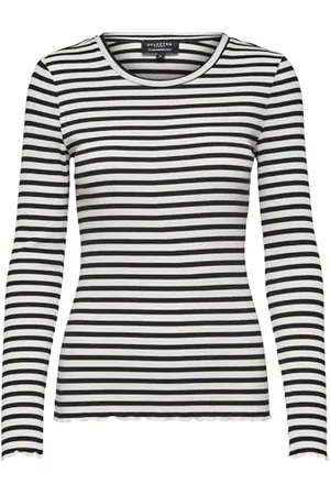 SELECTED SLFANNA LS Crew Neck Tee STR S Noos Maglia a Maniche Lunghe, , M Donna