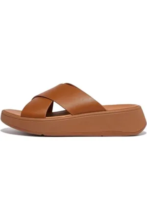 FitFlop F-Mode-Scivoli Incrociati in Pelle Flatform, Sandali a Ciabatta Donna, , 43 EU