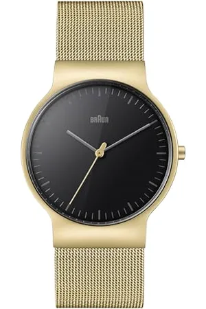 von Braun Gents BN0211 Classic Slim Watch with Black Dial and Gold Mesh Bracelet