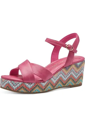 Marco Tozzi Sandali Donna con Tacco a Zeppa con Cinturino Regolabile Comodi, (Pink), 40 EU