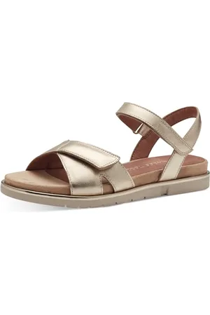 Marco Tozzi Sandali Donna Bassi in Pelle con Chiusura a Strappo, (Gold), 39 EU