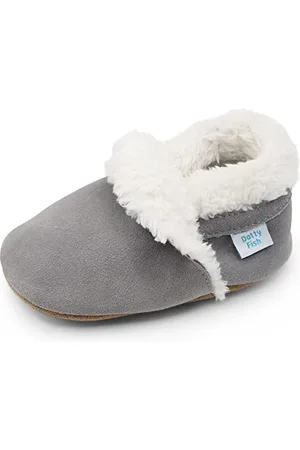 Dotty Fish Pantofole in Pelle Scamosciata per Bambini - Foderate in Felpa Calda - Scarpe Antiscivolo per Bambini . 6-12 Mesi (EU19)