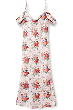 HOPE & IVY The Valetta Cowl Front Satin Midi Dress with Cami Strap And Pleated Bardot Sleeve Vestito per Occasioni Speciali, , 44 Donna