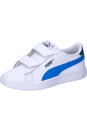 PUMA Smash 3.0 L V Ps, Scarpe da ginnastica Unisex - Bambini e ragazzi, White Hyperlink Blue Cold Green, 32.5 EU