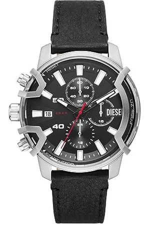 Diesel Orologio Griffed da uomo, movimento cronografo, cassa in acciaio inossidabile argento da 42 mm con cinturino in pelle, DZ4603