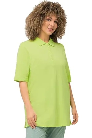 Ulla Popken Polo da Donna Taglie Forti, Taglie Forti, piqué, Colletto Polo, abbottonatura in Velluto, Mezza Manica 54+ 637297403-54+, , 60/62 IT