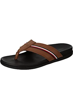 Tommy Hilfiger Sandali Infradito Uomo Leather Toe Post Sandal in Pelle, Marrone (Winter Cognac), 40 EU