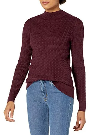 Amazon Maglione a Lupetto a Coste a Maniche Lunghe Leggero vestibilità Classica Donna, , M