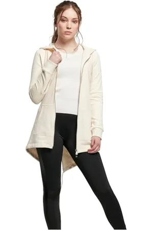 Urban classics Felpa Lunga con Cappuccio da Donna, Cardigan Lungo con Zip a Coulisse, Felpa da Donna a Maniche Lunghe con Tasche, Maglione con Cappuccio, Colore whitesand, taglia XXL