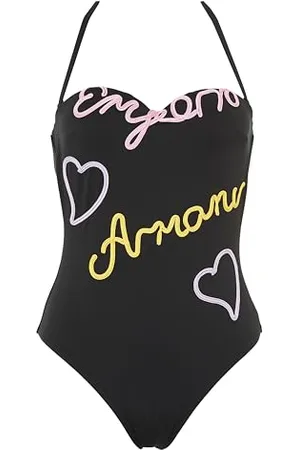 Emporio Armani One-Piece Emrboidery Signature Swimsuit, Costume Da Bagno Donna, (Black-Pastel), S