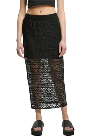 Urban classics Ladies Stretch Crochet Lace Midi Skirt Gonna, Black, S Donna