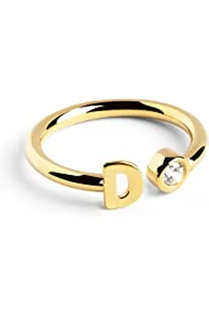 SINGULARU Anello Personalizzato Letter Spark. Regolabile. Argento Sterling 925 con Finitura Placcata 18Kt. Taglia Unica. Gioielli da Donna. Lettera D
